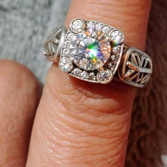 Sale! Vintage 925 sterling silver 2 carat   moissanite diamond antique ring - Picture 12 of 17